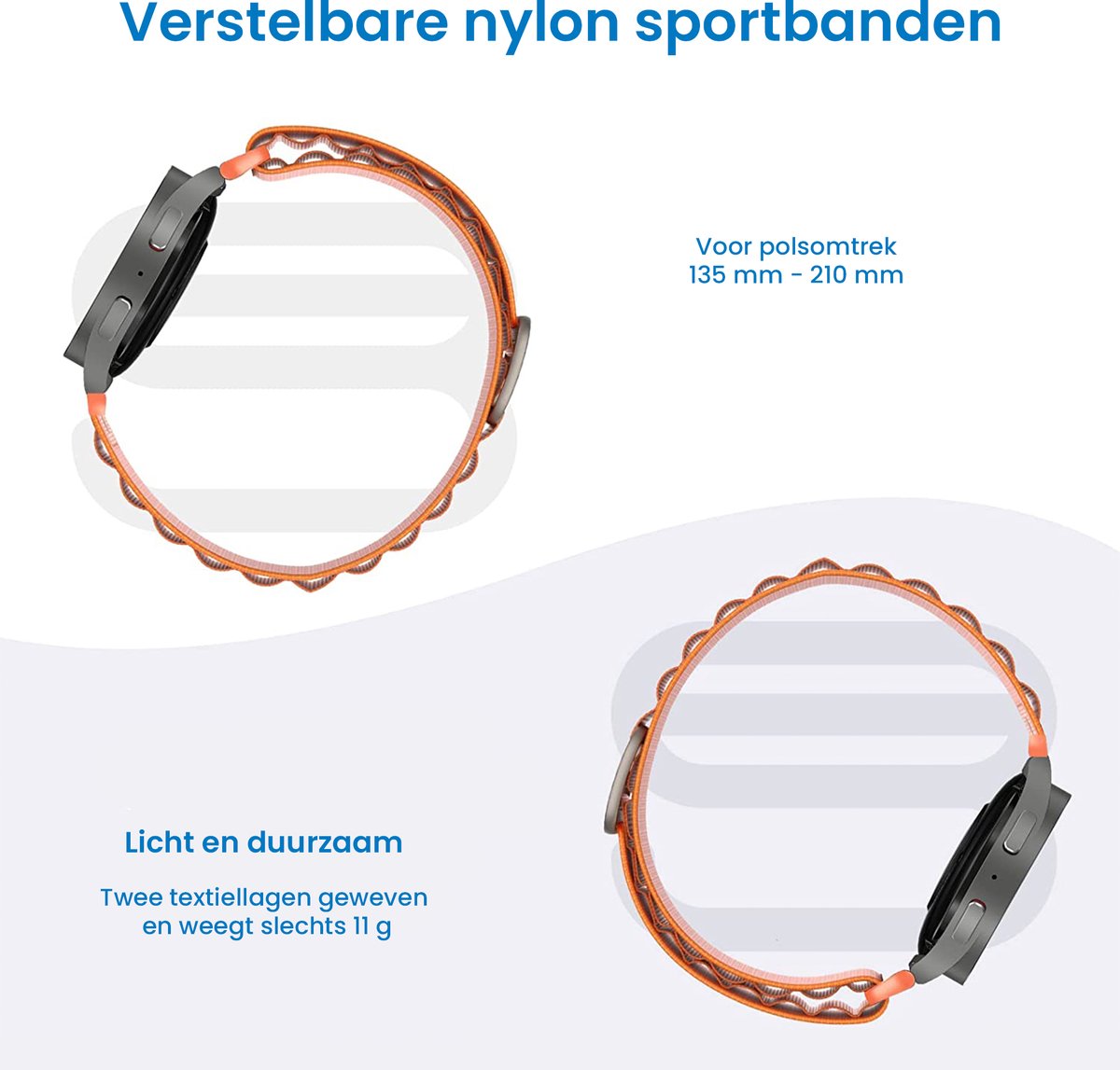 YONO Nylon Loop Bandje 20mm - Horlogebandje geschikt voor Samsung Galaxy Watch 7/6/5 / Pro / 4 / 3 / Active 2 - Polar Ignite / Unite – Huawei - Oranje