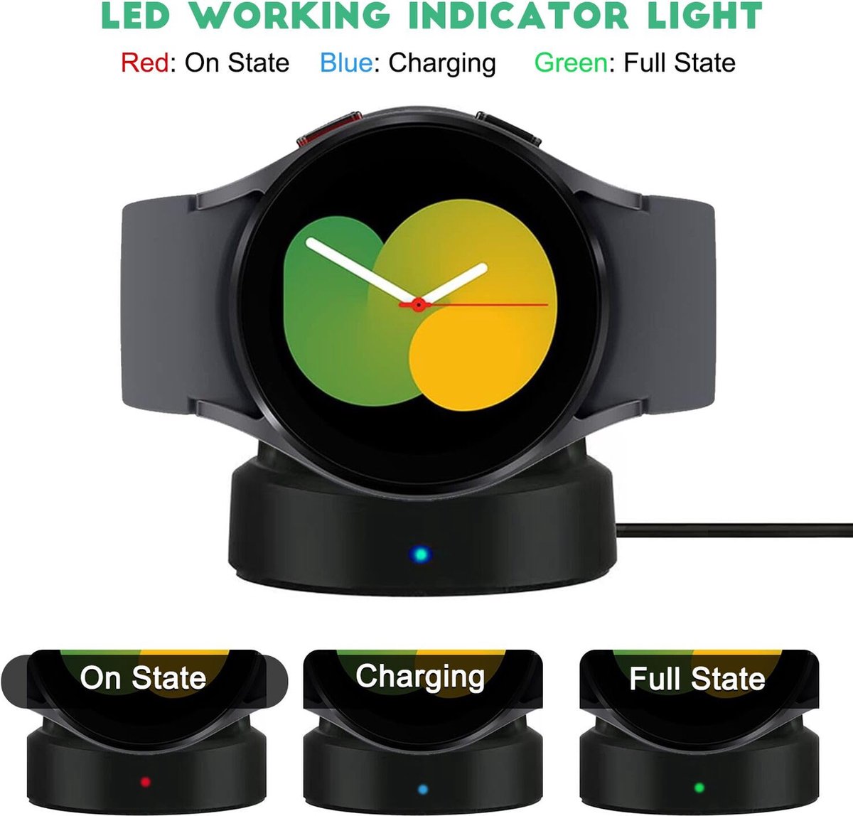 YONO Draadloze Oplader geschikt voor Samsung Galaxy Watch 6 / 6 Classic / Galaxy Watch 5 / 5 Pro / Galaxy Watch 4 / 4 Classic / Galaxy Watch 3 / Galaxy Watch Active / Active 2 - Oplaadkabel - Zwart