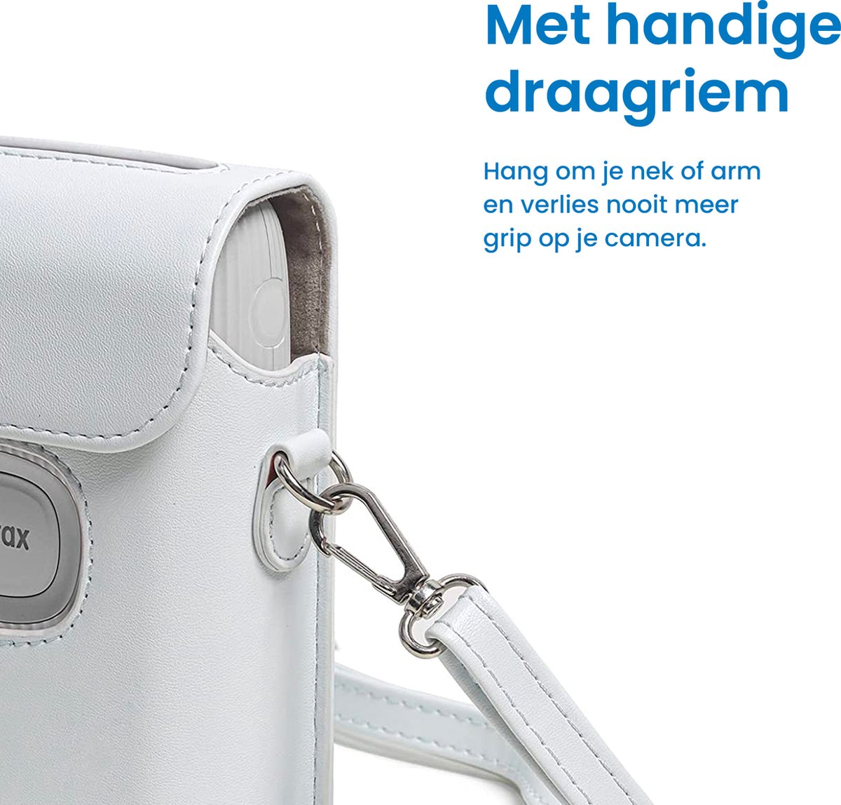 YONO Case geschikt voor Fujifilm Instax Mini Link 2 - Leren Hoesje met Draagriem - Tasje - Beschermhoes - Wit