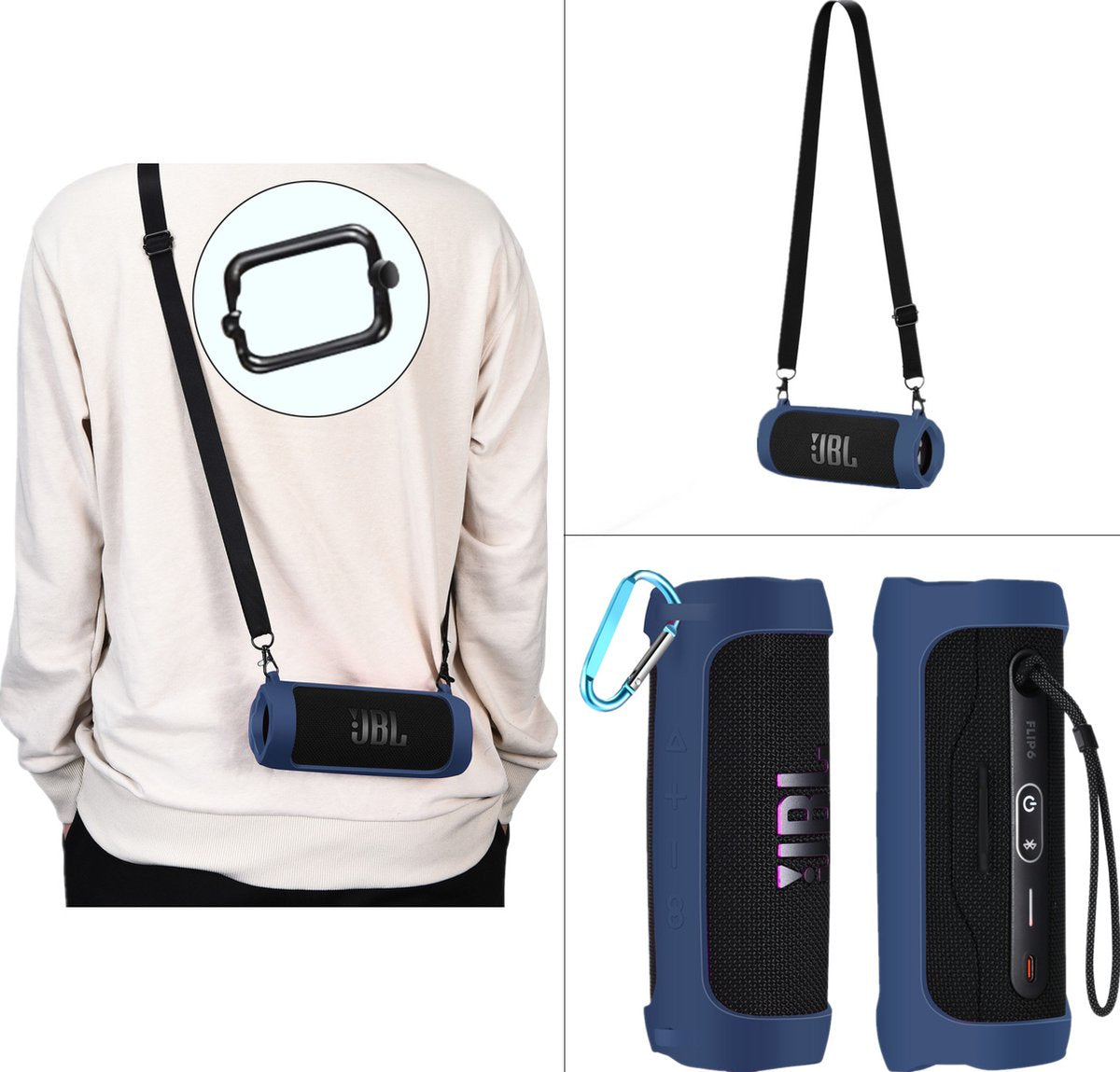 YONO Siliconen Hoes geschikt voor JBL Flip 6 / 5 - Case met Draagriem en Clip - Beschermhoes - Donkerblauw