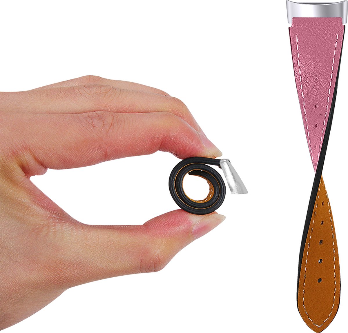 YONO Leer Bandje geschikt voor Fitbit Charge 5 / 6 - Vervangende Lederen Armband - Roze