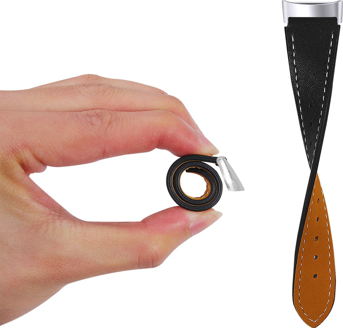 YONO Leer Bandje geschikt voor Fitbit Charge 5 / 6 - Vervangende Lederen Armband - Zwart