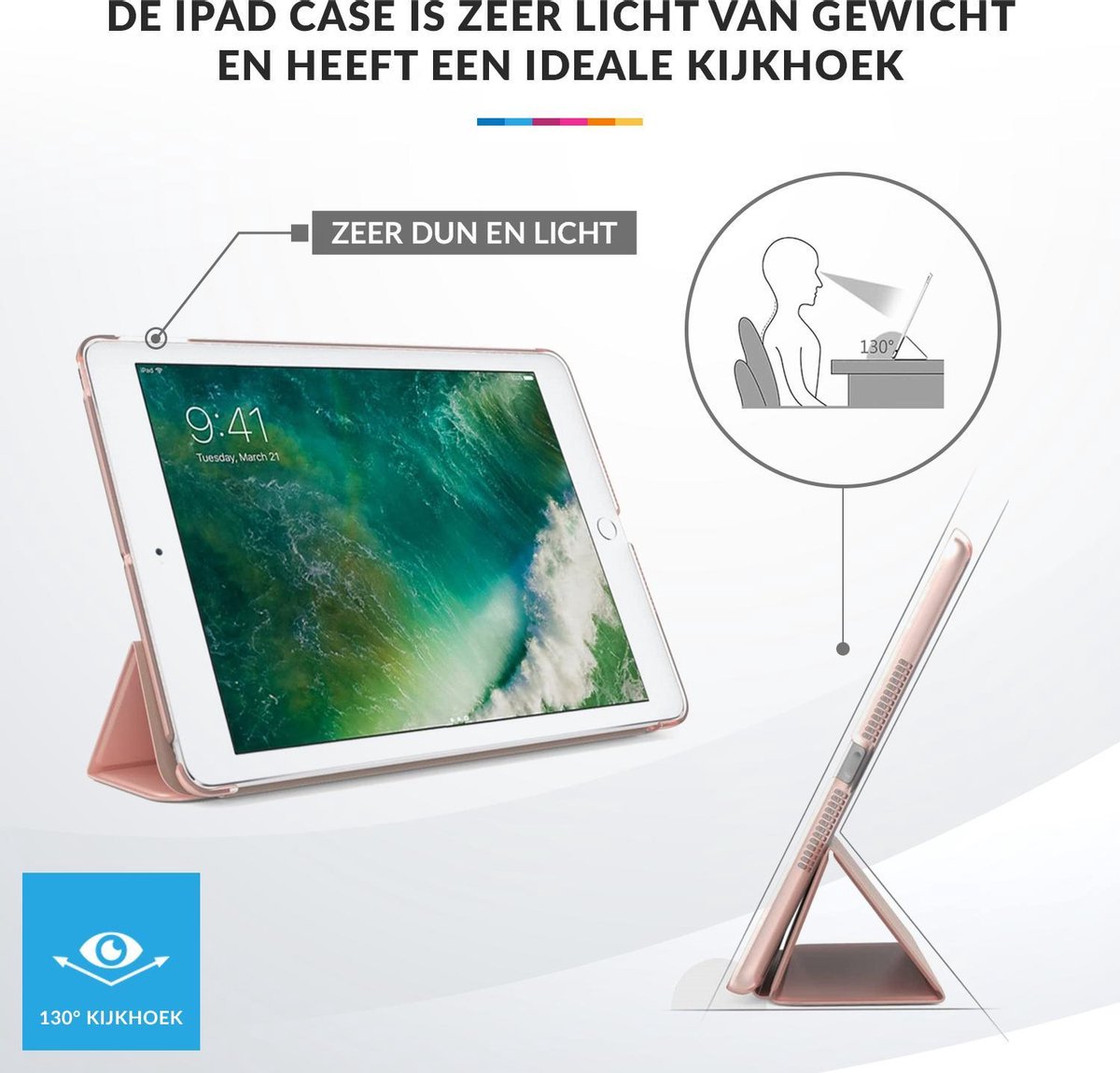 YONO Hoes geschikt voor iPad 10.2 – 2021/2020/2019 – 10.2 inch – Flip Cover Case – Rose Gold