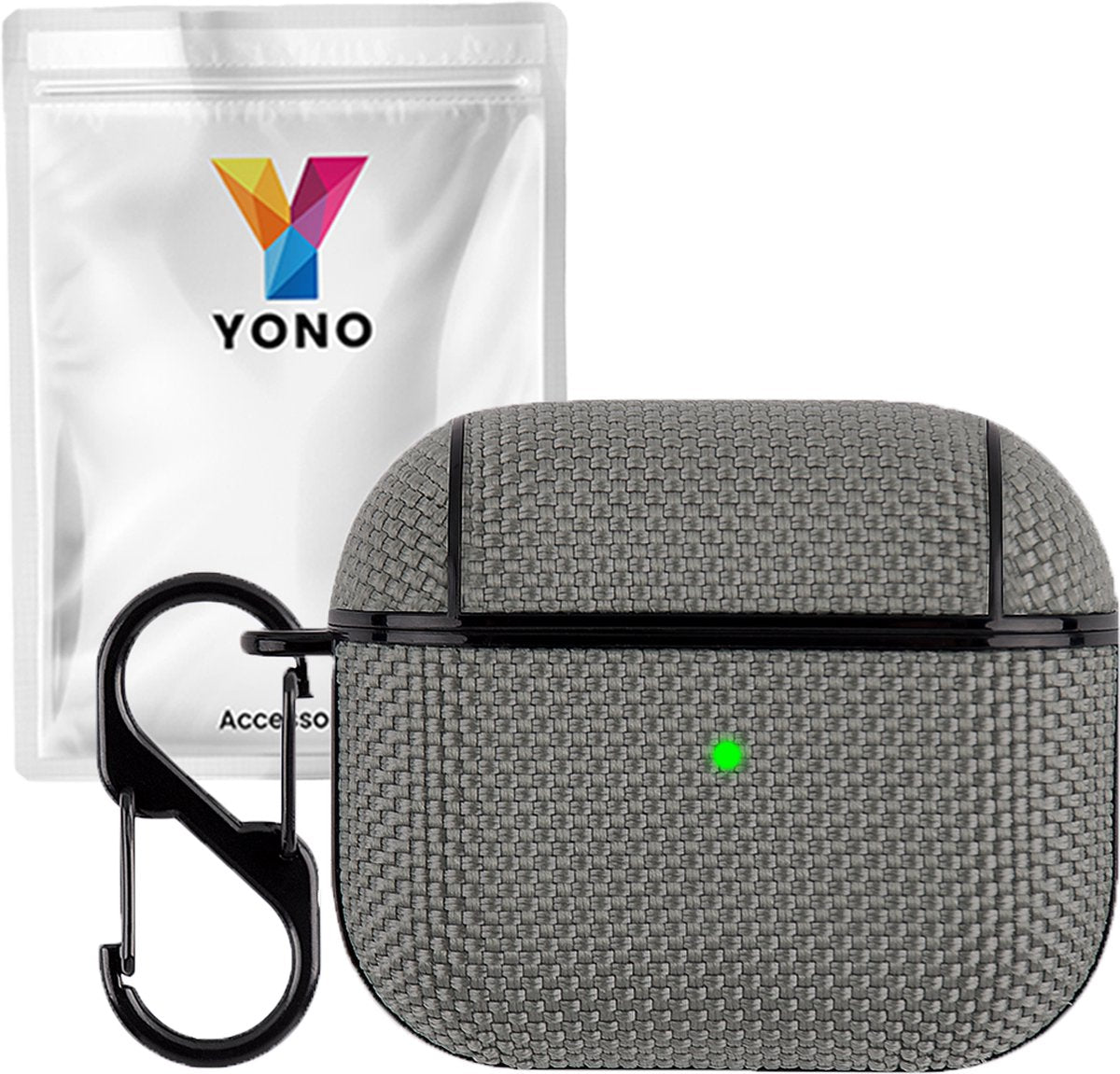 YONO Hoesje geschikt voor Apple Airpods 3 - Nylon Hard Case met Clip - Grijs
