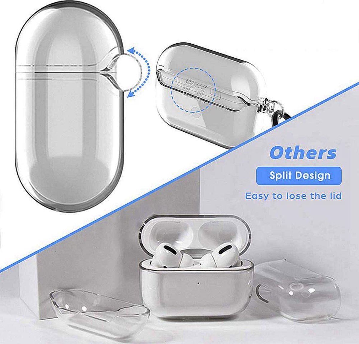 YONO Siliconen Hoesje geschikt voor Apple Airpods Pro 1 / 2 - Met Clip - Transparant
