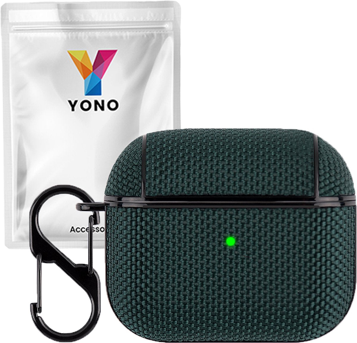 YONO Hoesje geschikt voor Apple Airpods 3 - Nylon Hard Case met Clip - Donkergroen