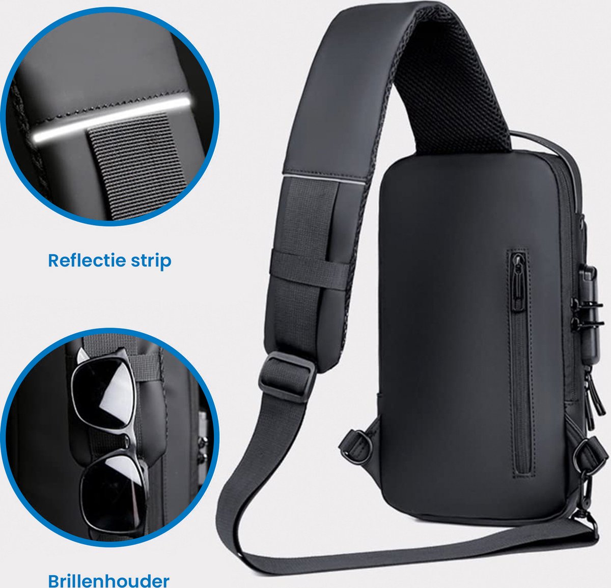 YONO Crossbody Tas - Sling Bag - Waterafstotende Schoudertas - Anti Diefstal Rugzak - Heren en Dames - Zwart