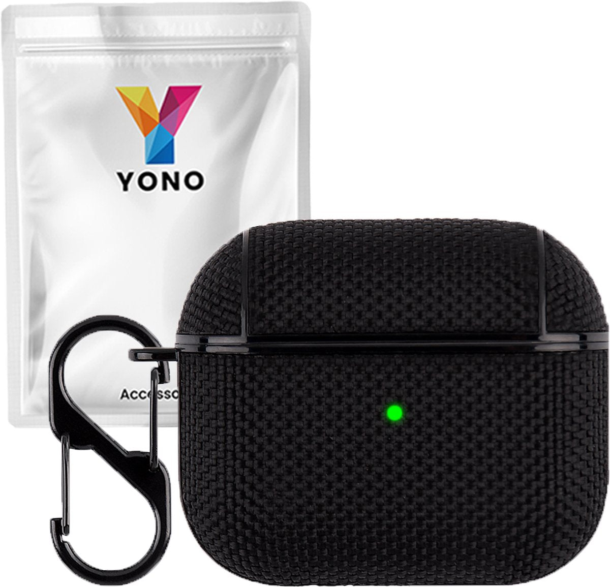 YONO Hoesje geschikt voor Apple Airpods 3 - Nylon Hard Case met Clip - Zwart