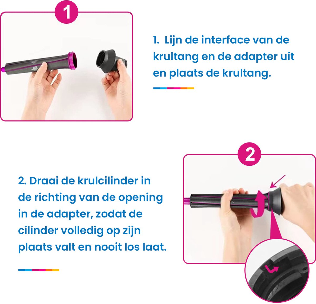 YONO Lange Krultangen 30mm geschikt voor Dyson Airwrap Styler - Volume en Vorm - Inclusief Krultang Opzetstuk voor Föhn - Krul Borstel - 2 Stuks