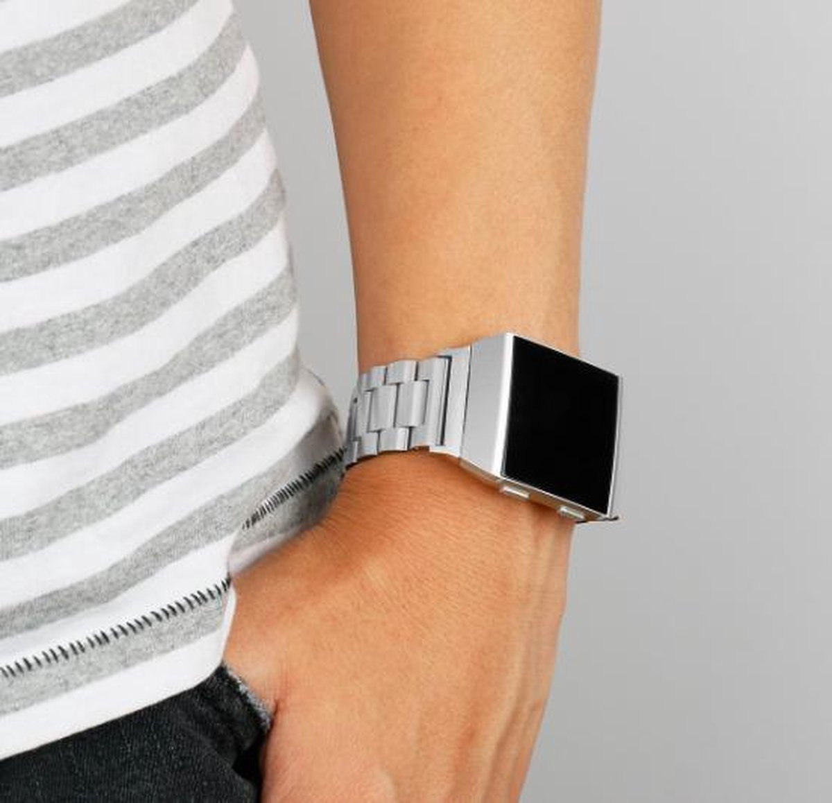 Luxe Metalen Armband geschikt voor FitBit Ionic – Schakel Bandje Zilver