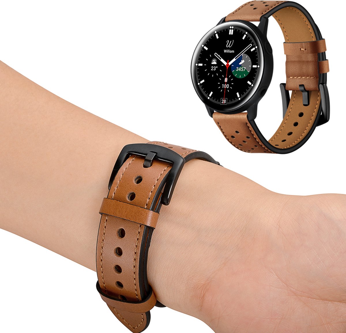 YONO Leer Air Bandje 20mm - Leren Horlogebandje geschikt voor Samsung Galaxy Watch 7 / 6 / 5 / Pro / 4 / 3 / Active 2 - Polar Ignite / Unite – Huawei - Bruin