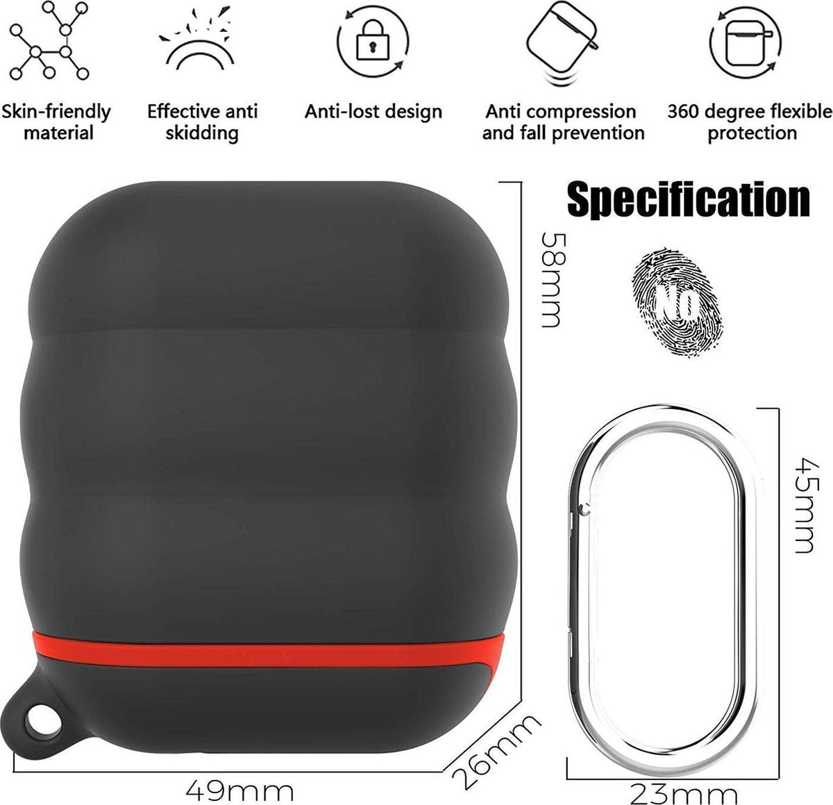 YONO Siliconen Hoesje geschikt voor Apple Airpods - Soft Case met Clip - Waterdicht - Zwart