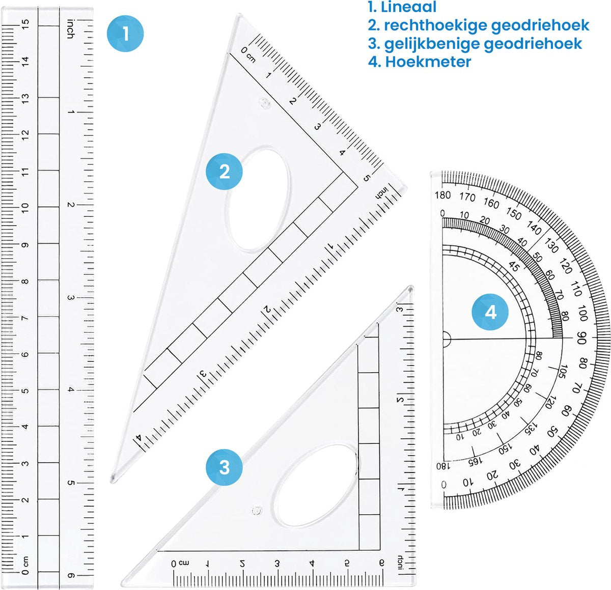 YONO Wiskunde School Set 10in1 - Passer / Geodriehoek / Liniaal / Potlood - Schoolspullen Middelbare - Zwart