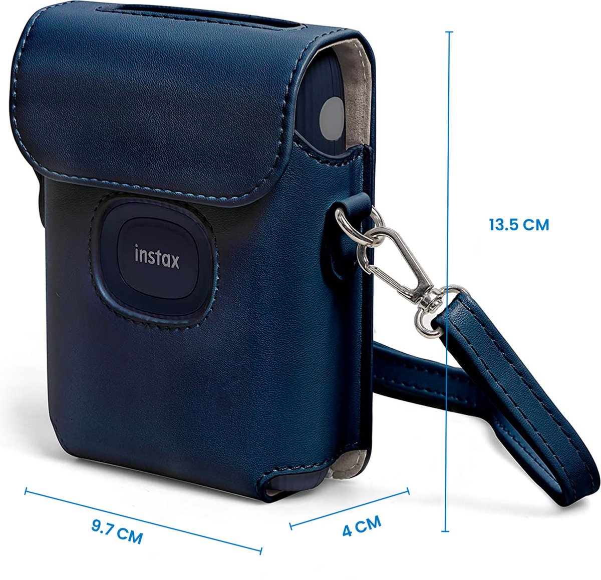 YONO Case geschikt voor Fujifilm Instax Mini Link 2 - Leren Hoesje met Draagriem - Tasje - Beschermhoes - Donkerblauw
