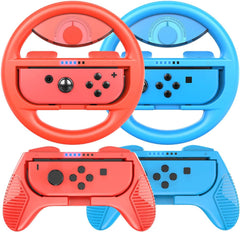 YONO Accessoires Grip Set geschikt voor Nintendo Switch Joy Con - Stuur en Controller Houder - Rood en Blauw