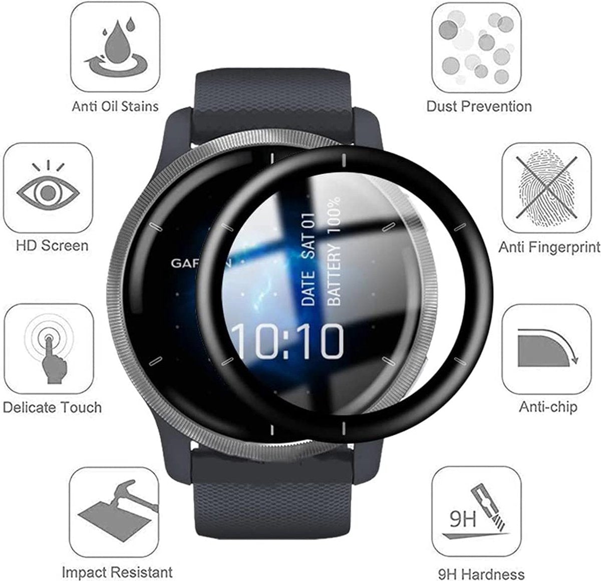 YONO Screen Protector Set geschikt voor Garmin Venu 2S - Volledige Scherm Bescherming - 3 stuks