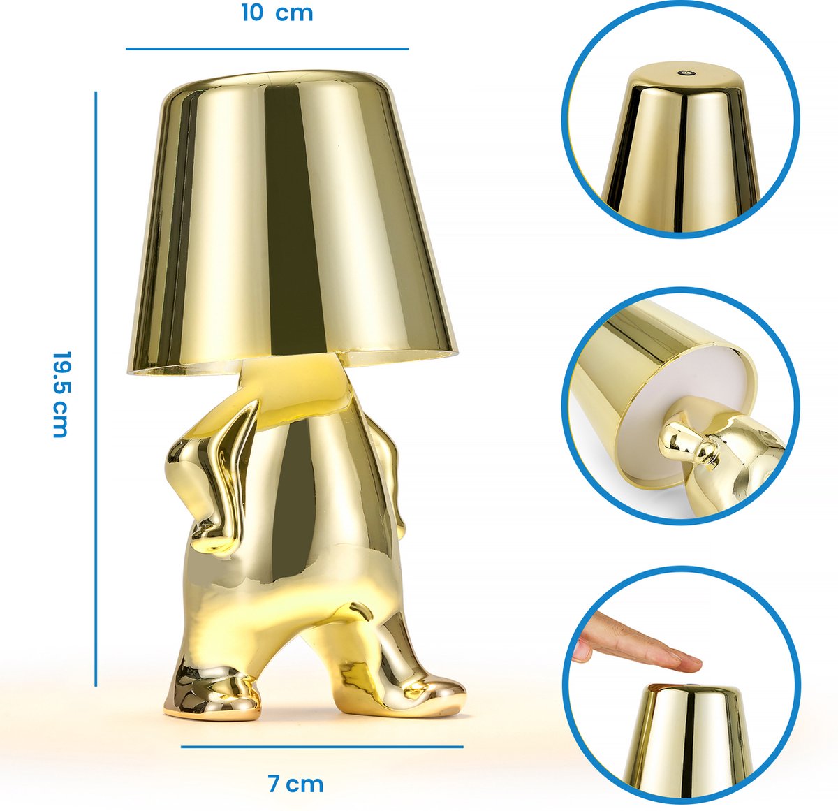 YONO Decoratieve Tafellamp Oplaadbaar - Nachtlampje Slaapkamer - Bureaulamp Woonkamer - Woondecoratie Beelden en Figuren - Wat - Goud