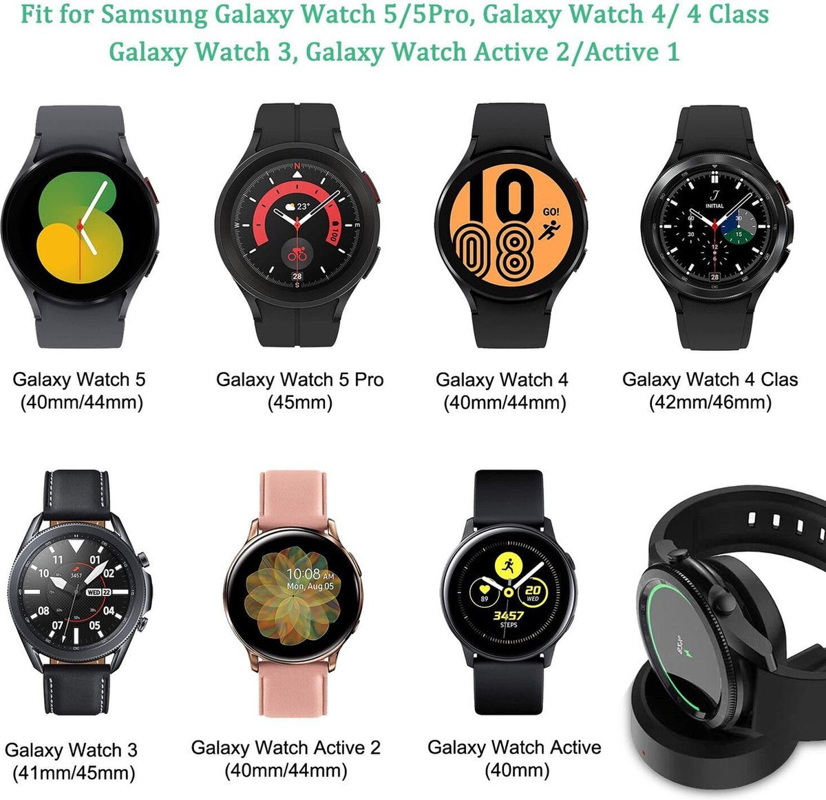 YONO Draadloze Oplader geschikt voor Samsung Galaxy Watch 6 / 6 Classic / Galaxy Watch 5 / 5 Pro / Galaxy Watch 4 / 4 Classic / Galaxy Watch 3 / Galaxy Watch Active / Active 2 - Oplaadkabel - Zwart