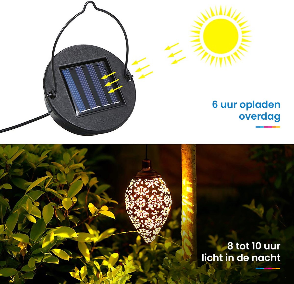 YONO Oosterse Lantaarn Hangend - Solar Tuinverlichting op Zonne Energie - LED Buiten Verlichting met Sensor - Tuinlantaarn Waterdicht - Metaal
