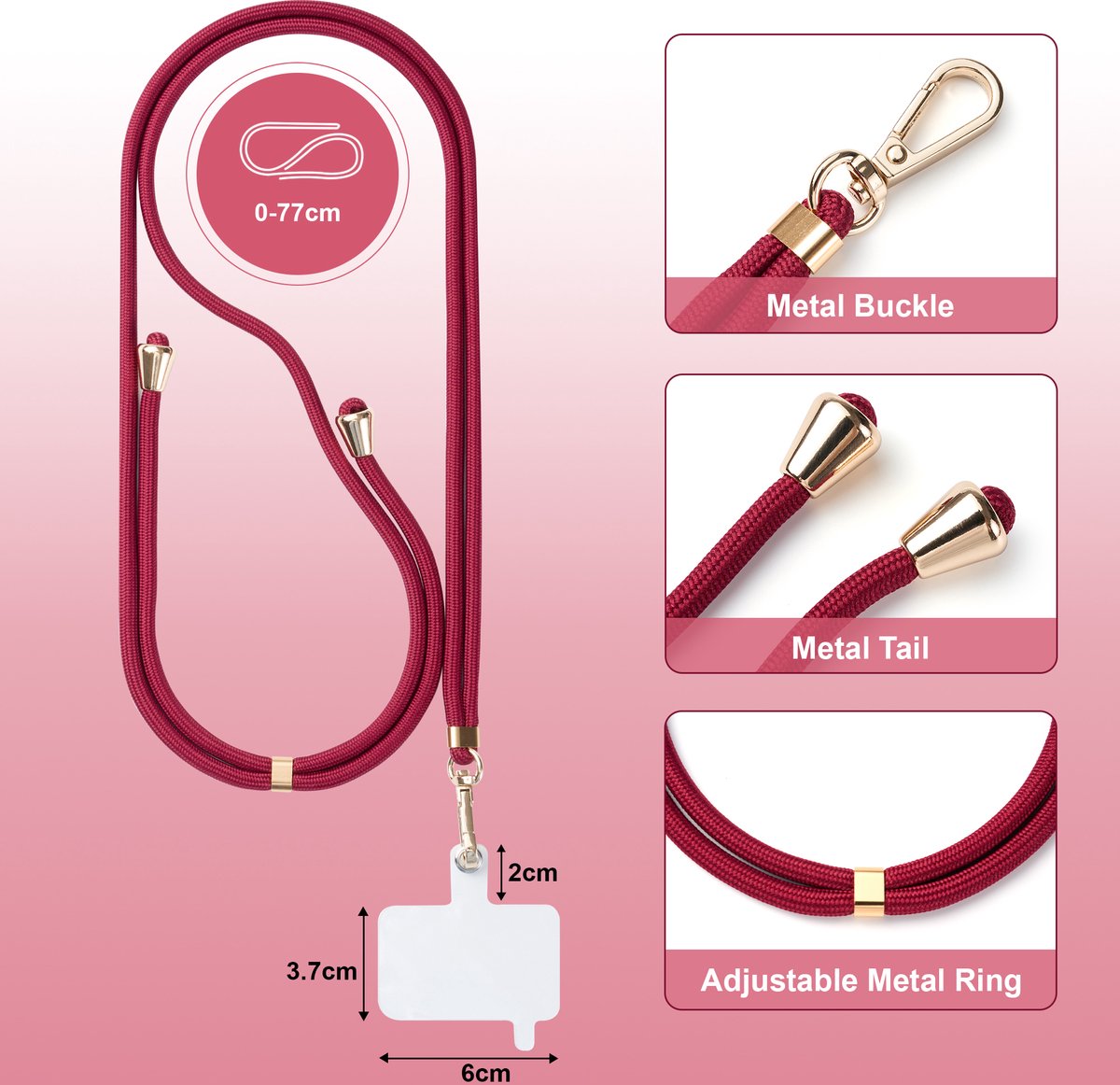 YONO Telefoonkoord Universeel - Nylon Telefoon Ketting Verstelbaar - Robijnrood