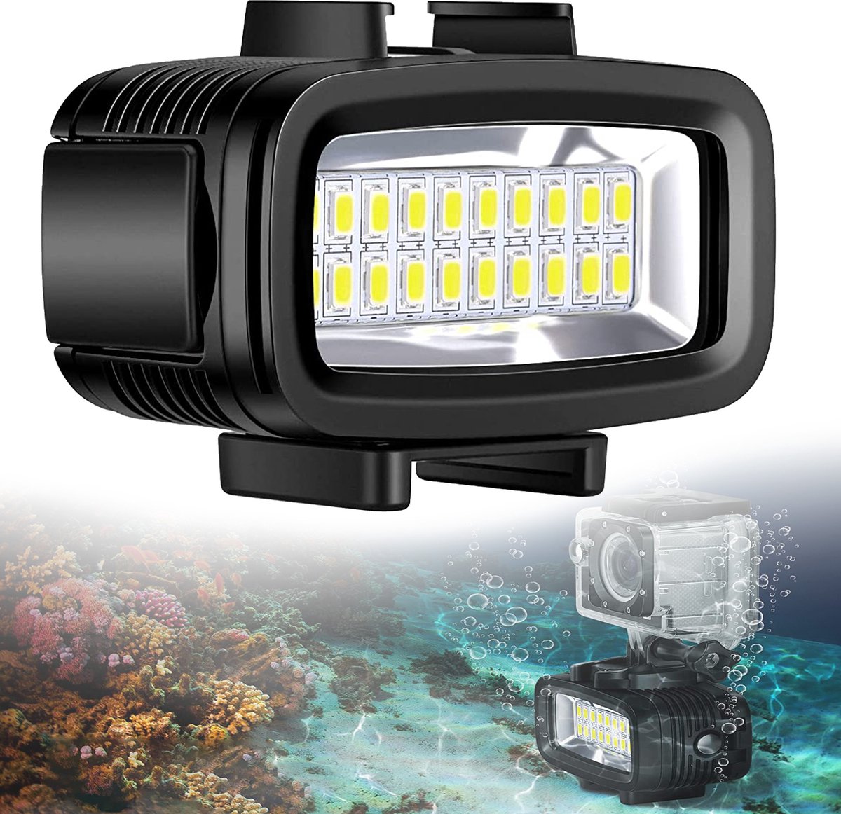 YONO Duiklamp geschikt voor GoPro en Camera - LED Lamp met Filters en Mounts - Actioncam Accessoires - 40M Waterdicht