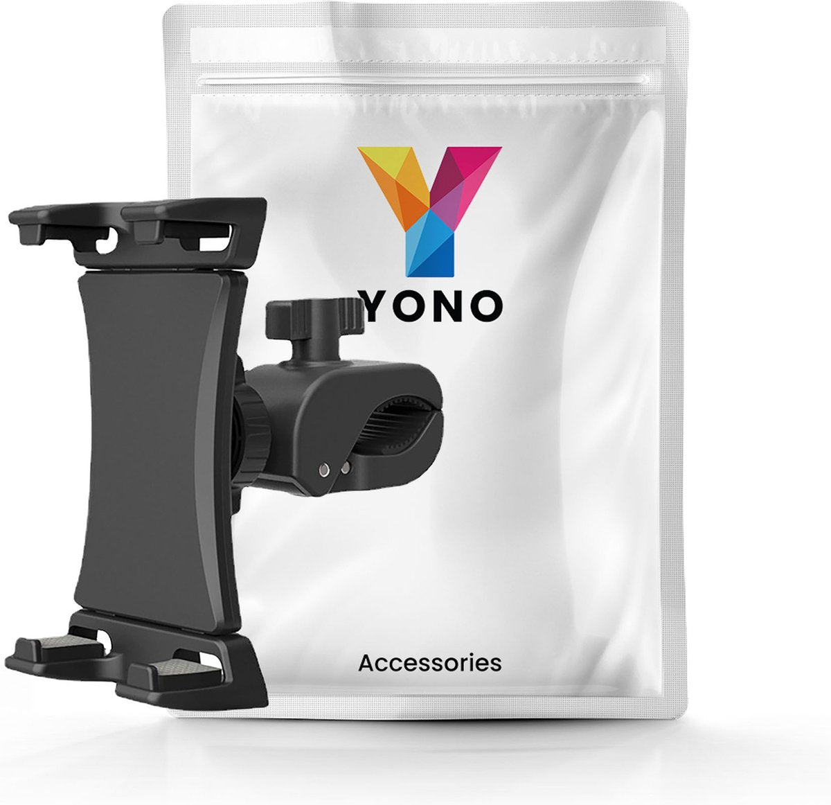 YONO Tablet Houder met Klem - 360 Graden Draaibaar - Geschikt voor Kinderwagen / Spinning Fiets / Fitnessapparatuur voor Binnen - Zwart