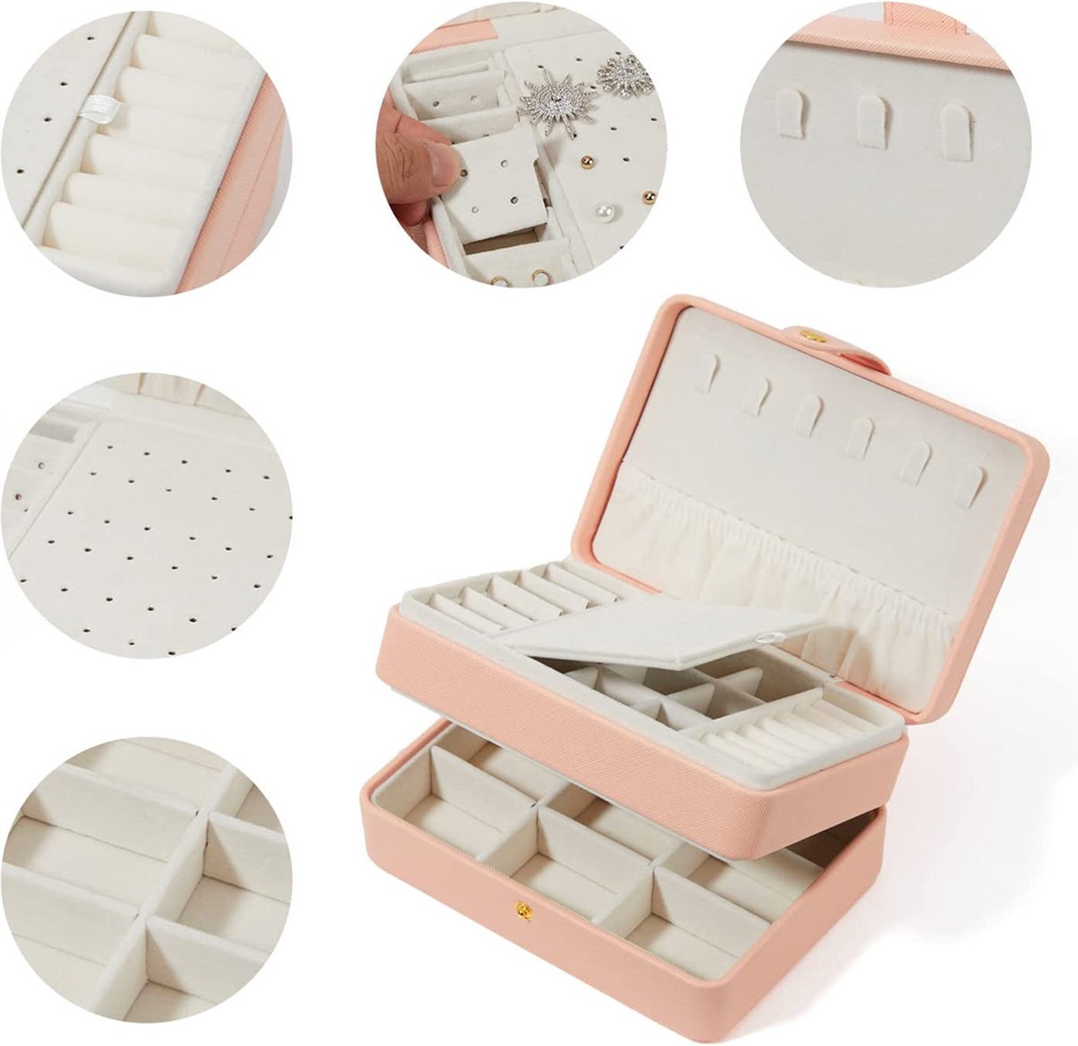 YONO Sieradendoosje - Doos voor Juwelen / Ringen / Kettingen / Oorbellen / Armbanden - Sieraden Organizer - Houder en Opberger - Opbergsysteem - Roze