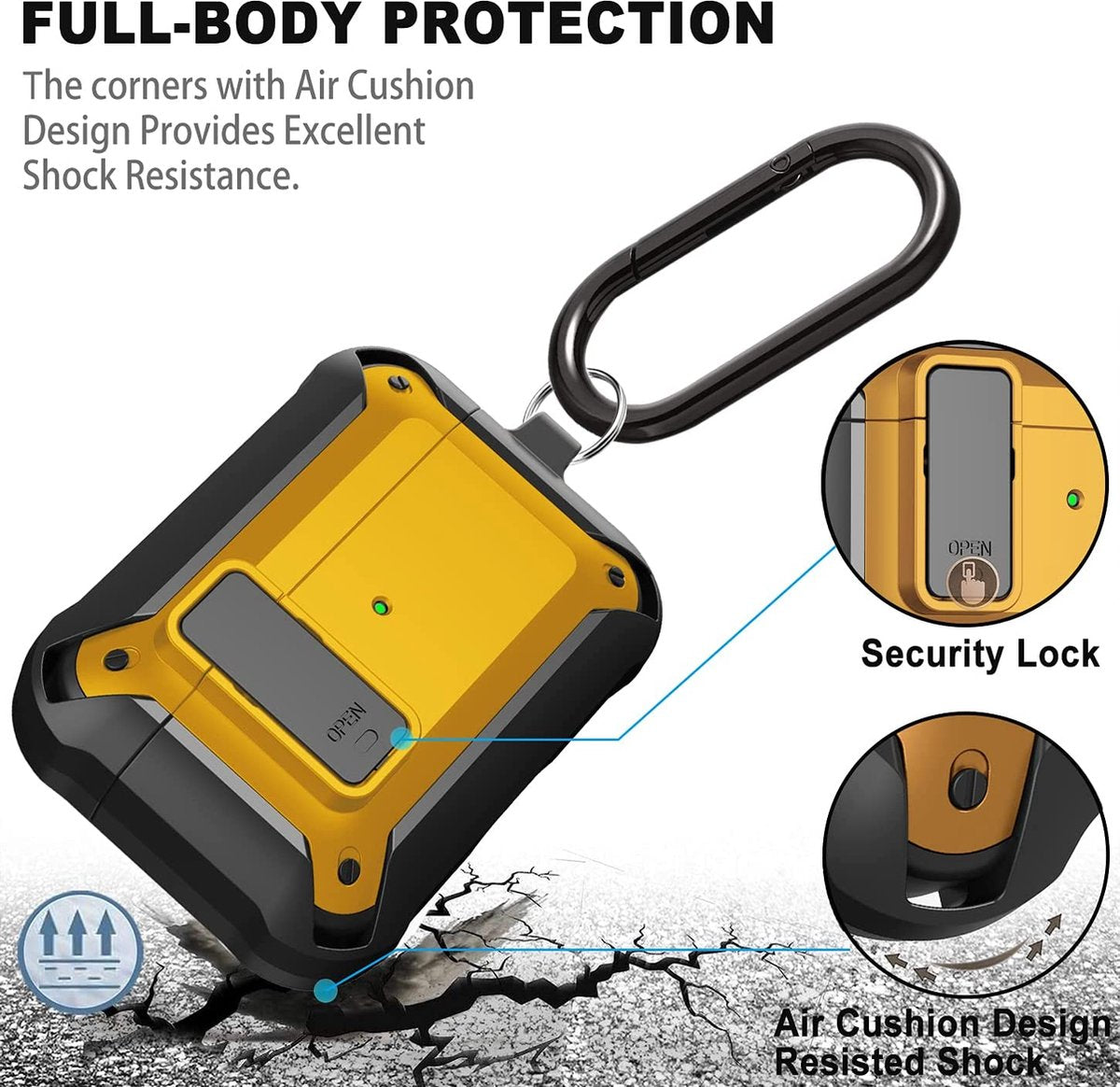 YONO Hoesje geschikt voor Airpods Pro 1 / 2 - Armor Case met Lock - Geel