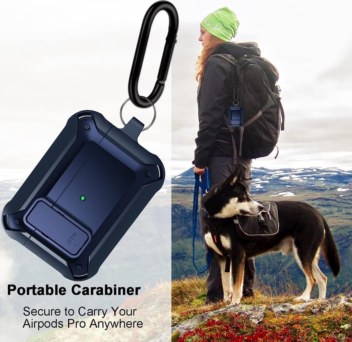 YONO Hoesje geschikt voor Airpods Pro 1 / 2 - Armor Case met Lock - Donkerblauw