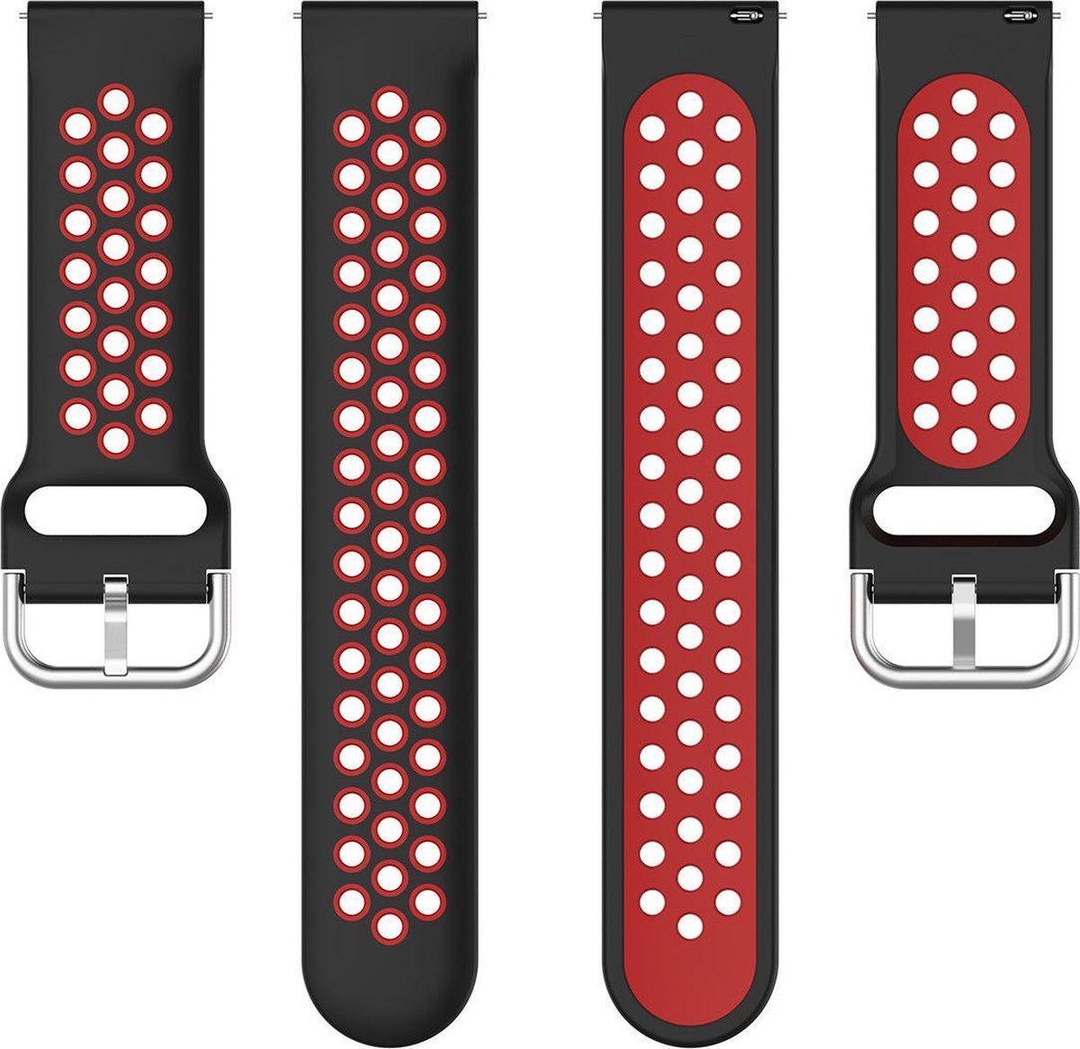 YONO Sport Air Smartwatch Bandje 20mm - Horlogebandje geschikt voor Samsung Galaxy Watch 7 / 6 / 5 / Pro / 4 / 3 / Active 2 - Polar Ignite / Unite – Huawei - Zwart / Rood