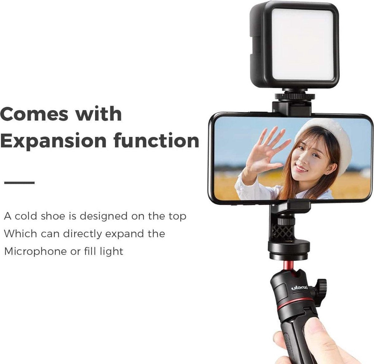 Ulanzi ST-17 360º Draaibare Telefoonhouder voor statief - met Cold Shoe Mount - Voor alle smartphones tot 10 cm breed - Zwart