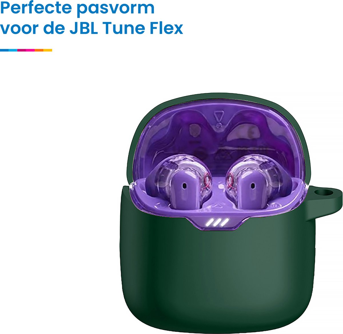 YONO Soft Case geschikt voor JBL Tune Flex - Siliconen Hoesje met Clip - Donkergroen