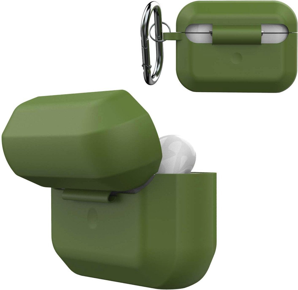 YONO Siliconen Hoesje geschikt voor Apple Airpods Pro 1 / 2 - Met Clip - Leger Groen