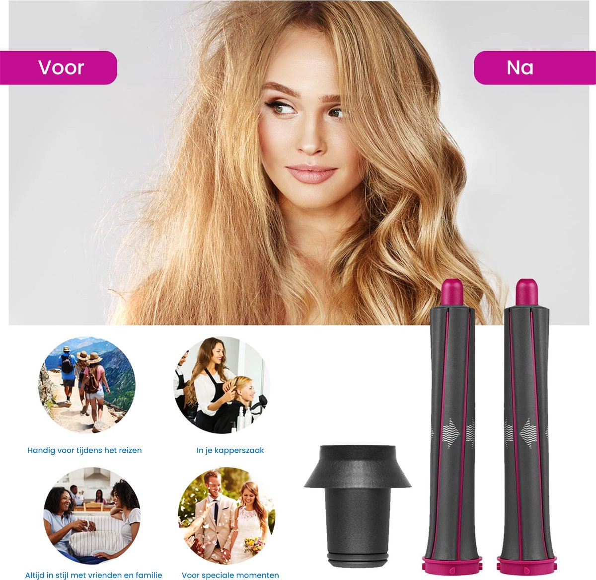 YONO Lange Krultangen 30mm geschikt voor Dyson Airwrap Styler - Volume en Vorm - Inclusief Krultang Opzetstuk voor Föhn - Krul Borstel - 2 Stuks