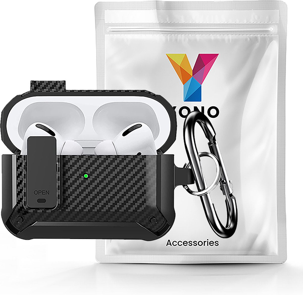 YONO Hoesje geschikt voor Airpods Pro 1 / 2 - Armor Case met Lock - Carbon