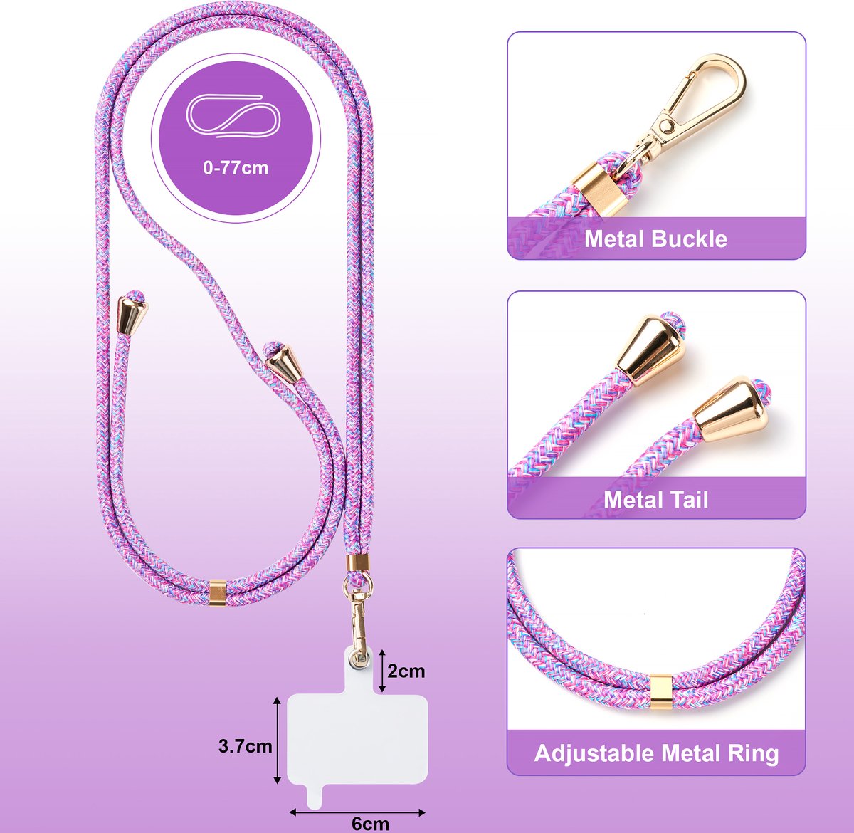 YONO Telefoonkoord Universeel - Nylon Telefoon Ketting Verstelbaar - Irispaars