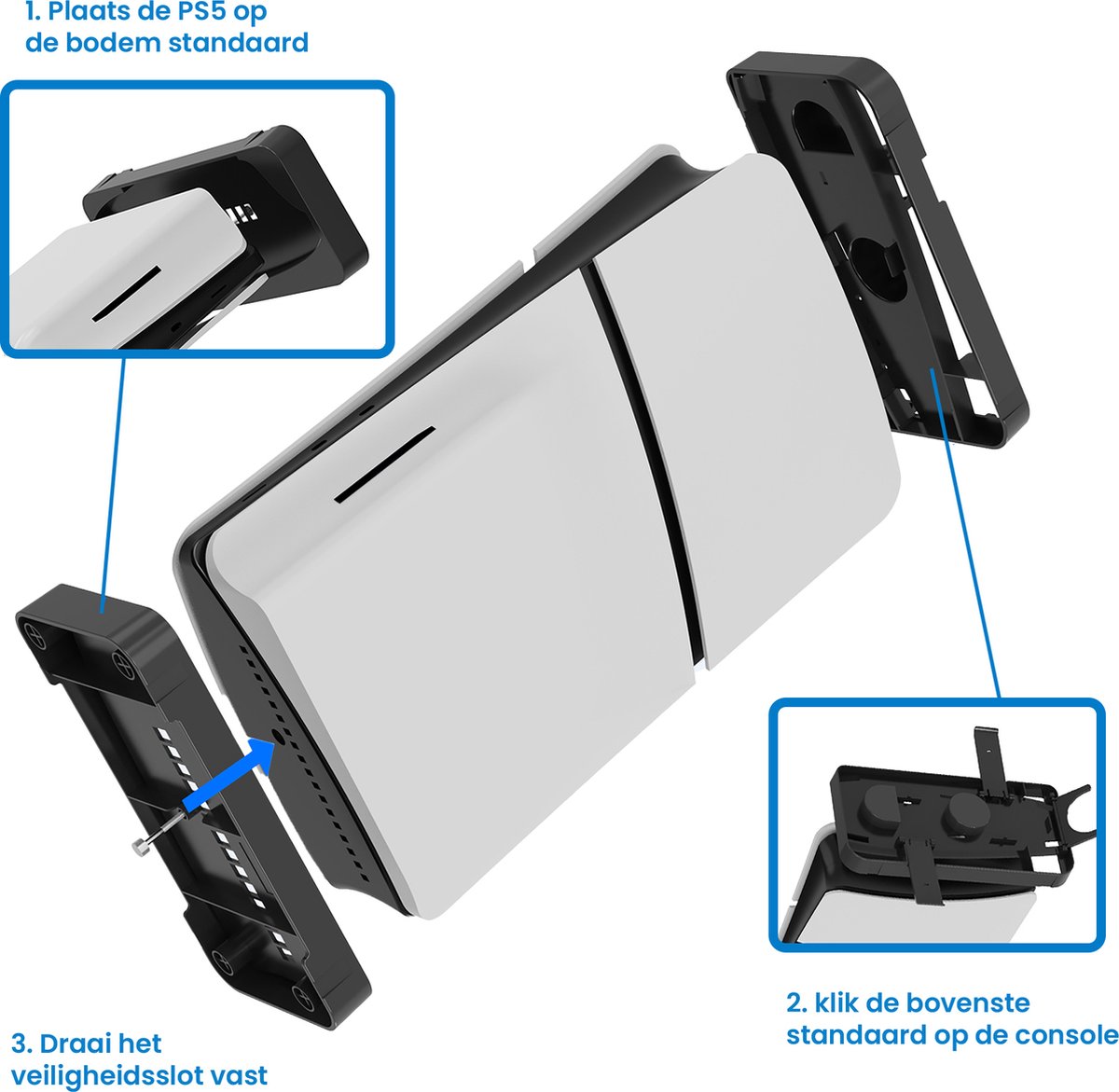 YONO Smart Standaard geschikt voor Playstation 5 Slim - PS5 Horizontale en Verticale Houder in 1 - Stand Liggend - Zwart