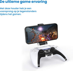 Telefoonhouder geschikt voor PS5 Controller – Smartphone Klem Universeel geschikt voor Playstation 5 – Transparant