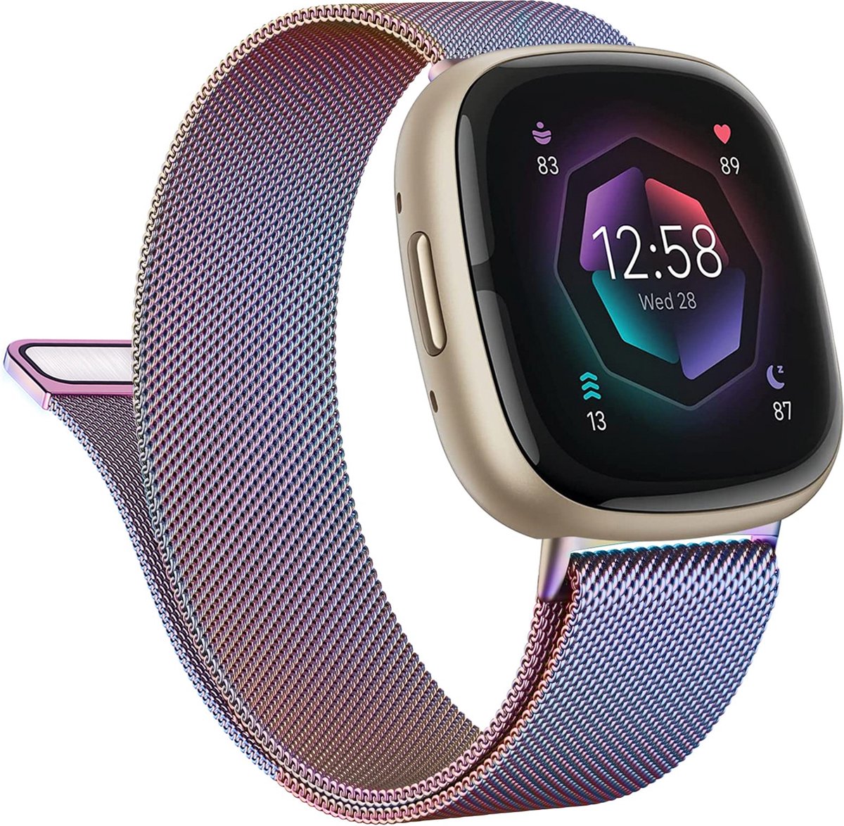 YONO Milanees Bandje geschikt voor Fitbit Versa 4 / Sense 2 – Parlemoer – Small