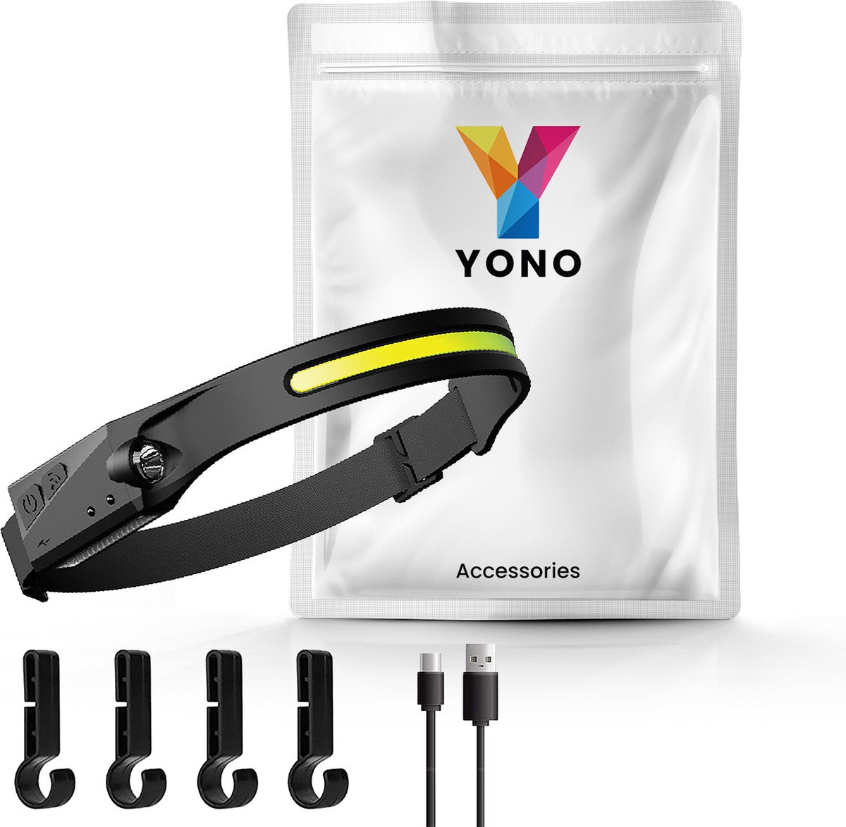 YONO Hoofdlamp LED Oplaadbaar - Waterdicht met Bewegingssensor – Hardloop en Camping Verlichting - Zwart