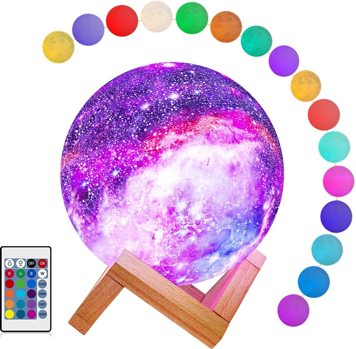 YONO Galaxy Maanlamp Draadloos - Tafellamp met LED Verlichting - Moon Planeet Lamp - Kinderkamer - Slaapkamer - 18cm