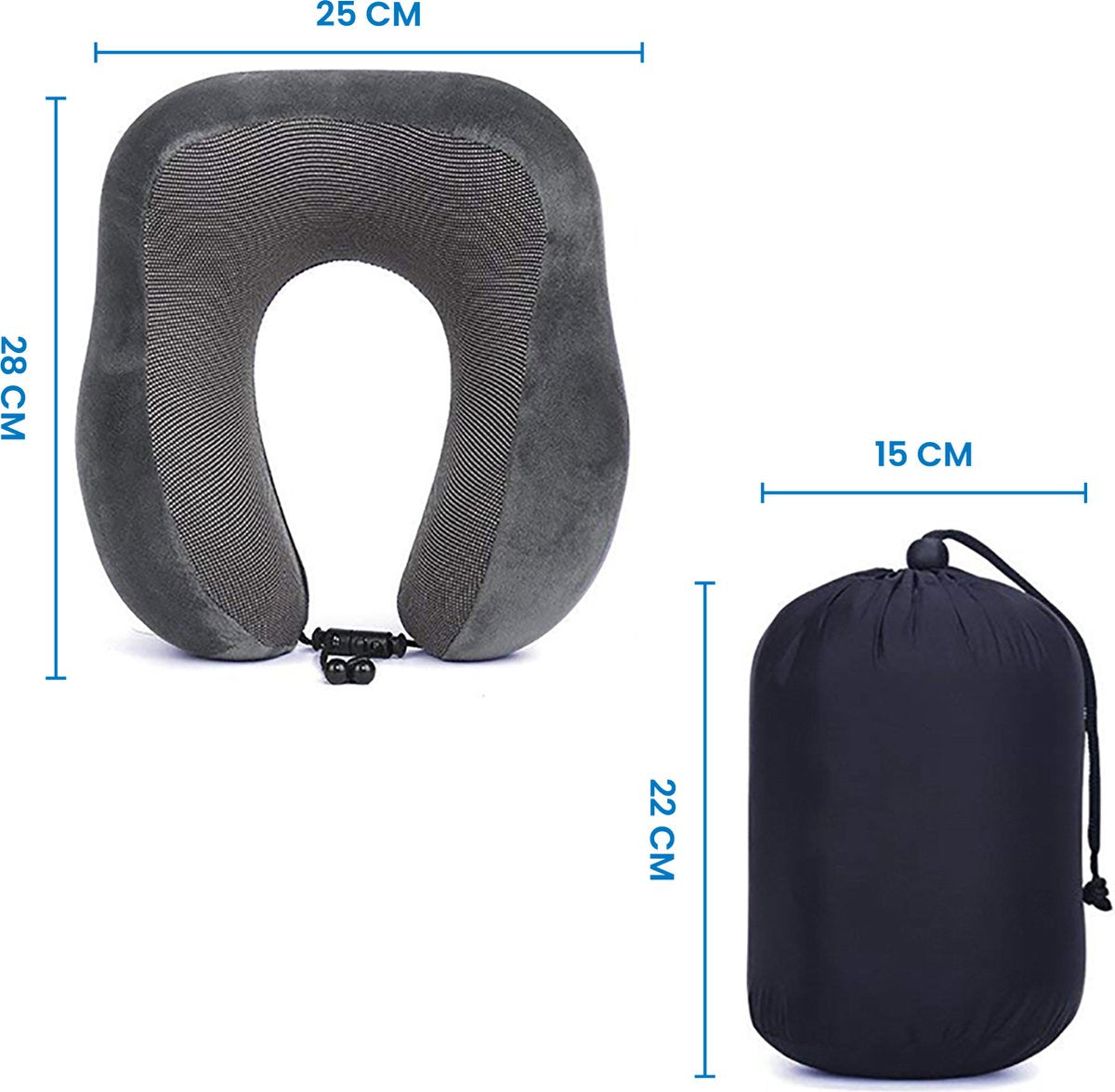 YONO Premium Nekkussen Set - Reiskussen Vliegtuig en Auto - Traagschuim Memory Foam - Inclusief Slaapmasker en Oordopjes Slapen - Donkergrijs