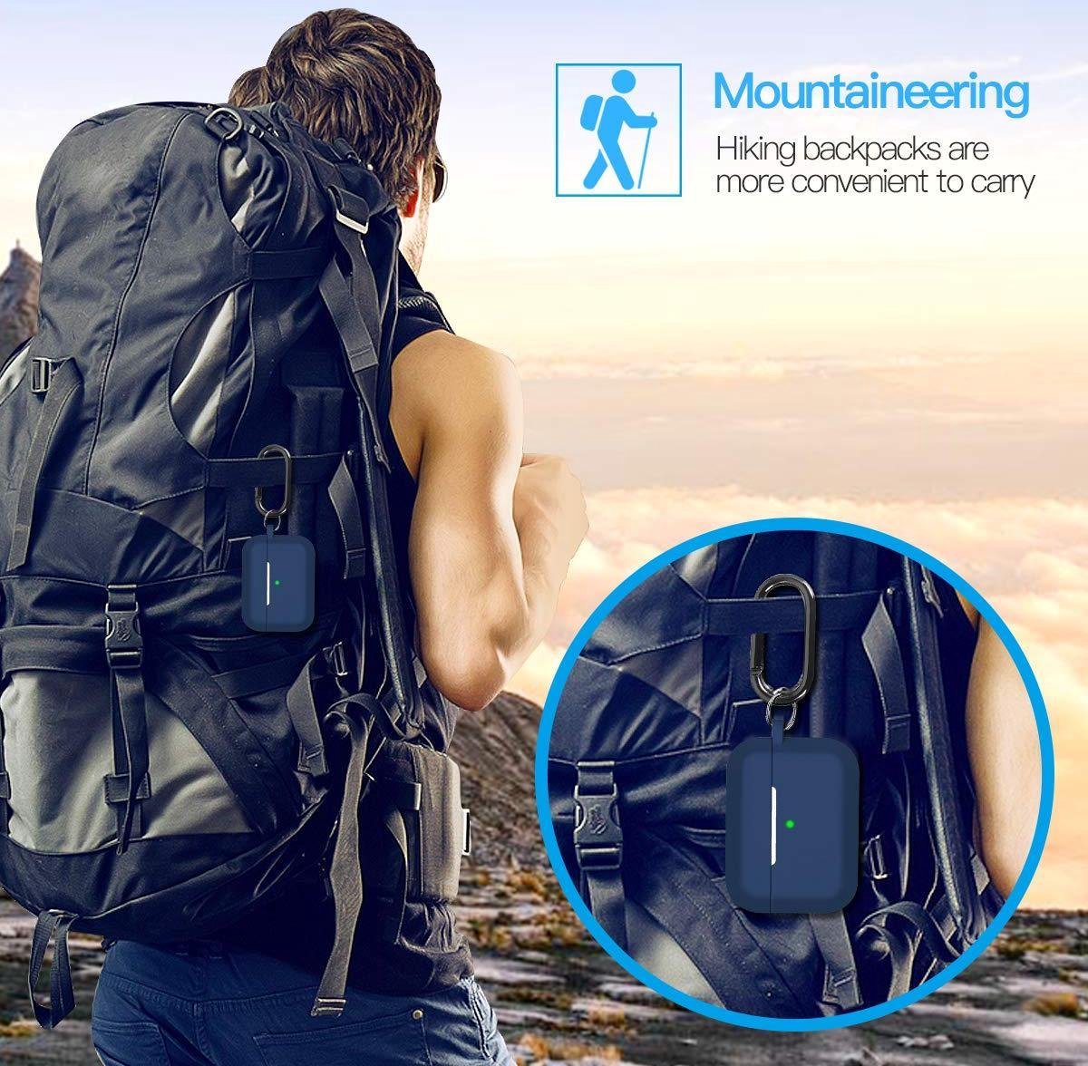 YONO Siliconen Hoesje geschikt voor Apple Airpods Pro 1 / 2 - Met Clip – Donkerblauw