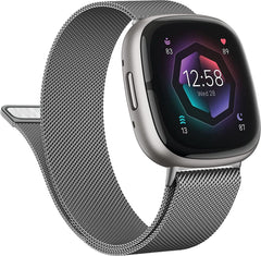 YONO Milanees Bandje geschikt voor Fitbit Versa 4 / Sense 2 – Grijs – Large