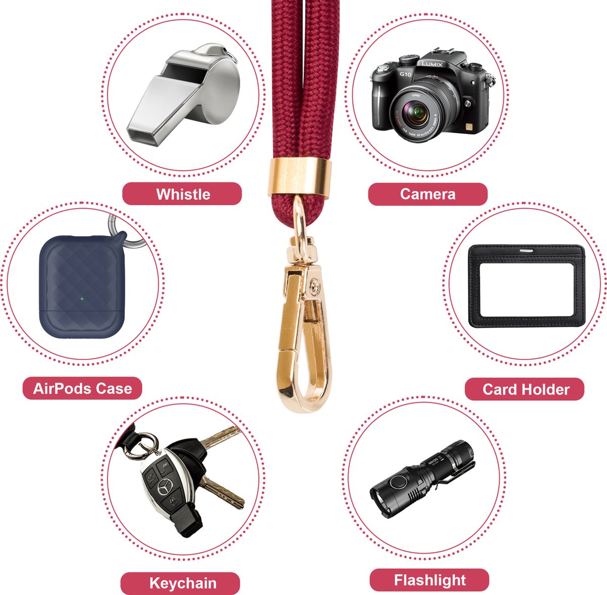 YONO Telefoonkoord Universeel - Nylon Telefoon Ketting Verstelbaar - Robijnrood