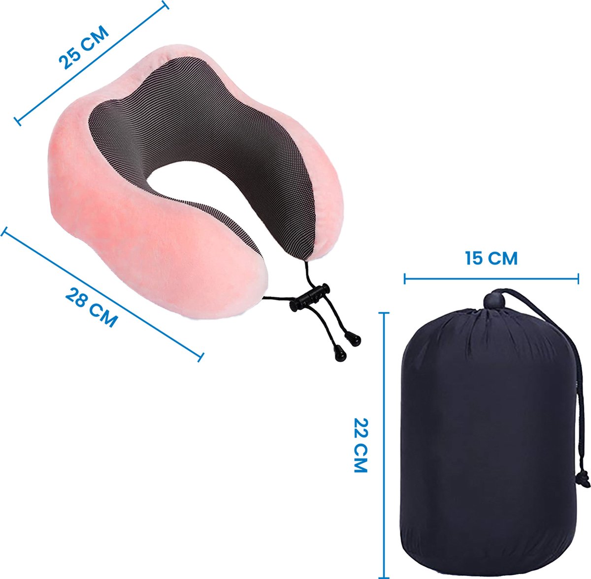 YONO Premium Nekkussen Set - Reiskussen Vliegtuig en Auto - Traagschuim Memory Foam - Inclusief Slaapmasker en Oordopjes Slapen - Lichtroze