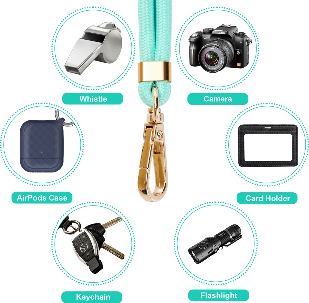 YONO Telefoonkoord Universeel - Nylon Telefoon Ketting Verstelbaar - Turquoise