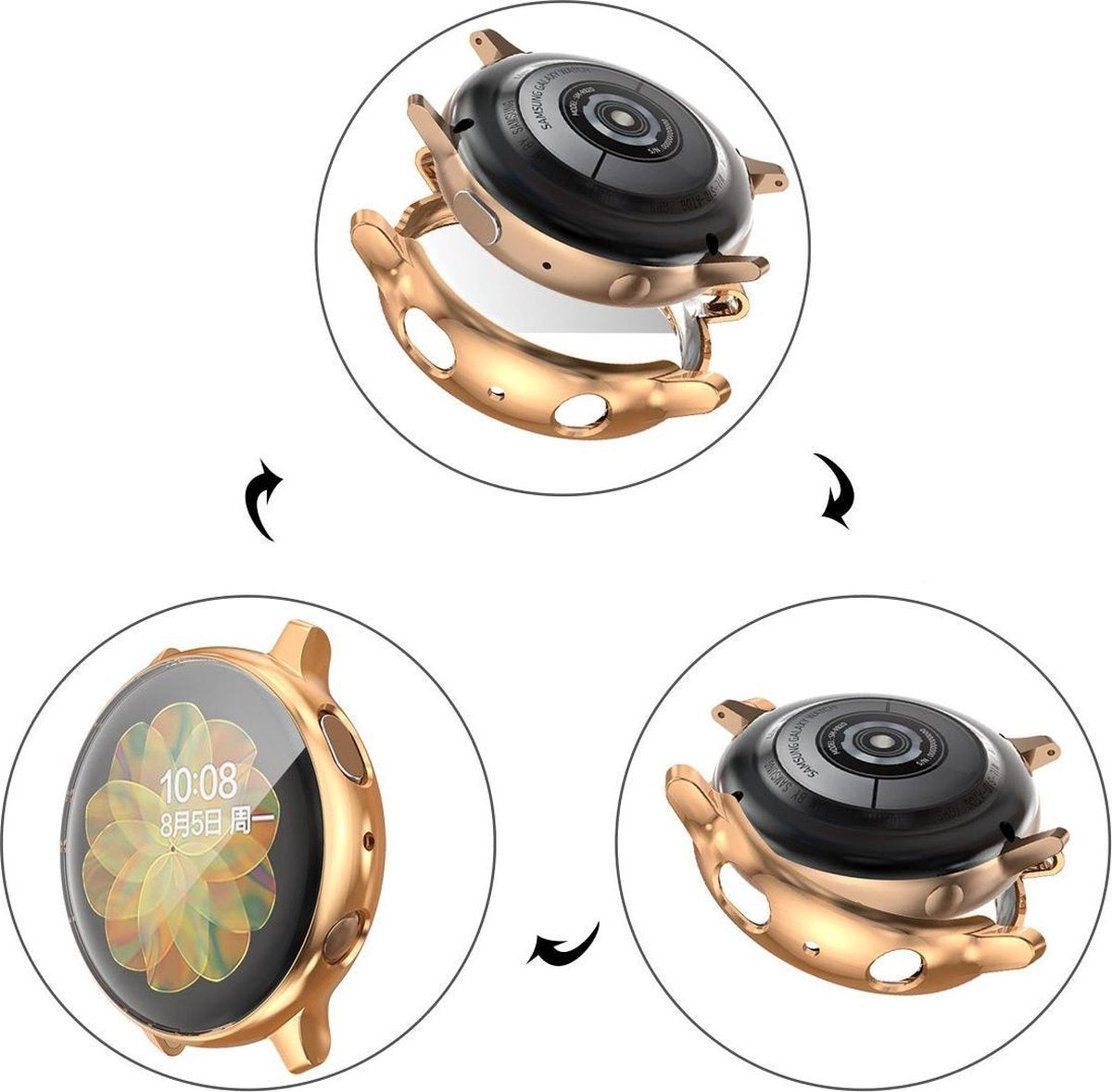 YONO Full Cover Bumper geschikt voor Samsung Galaxy Watch Active 2 44mm – Siliconen Case Screenprotector Hoesje – Rose gold