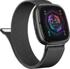 YONO Milanees Bandje geschikt voor Fitbit Versa 4 / Sense 2 – Zwart – Large