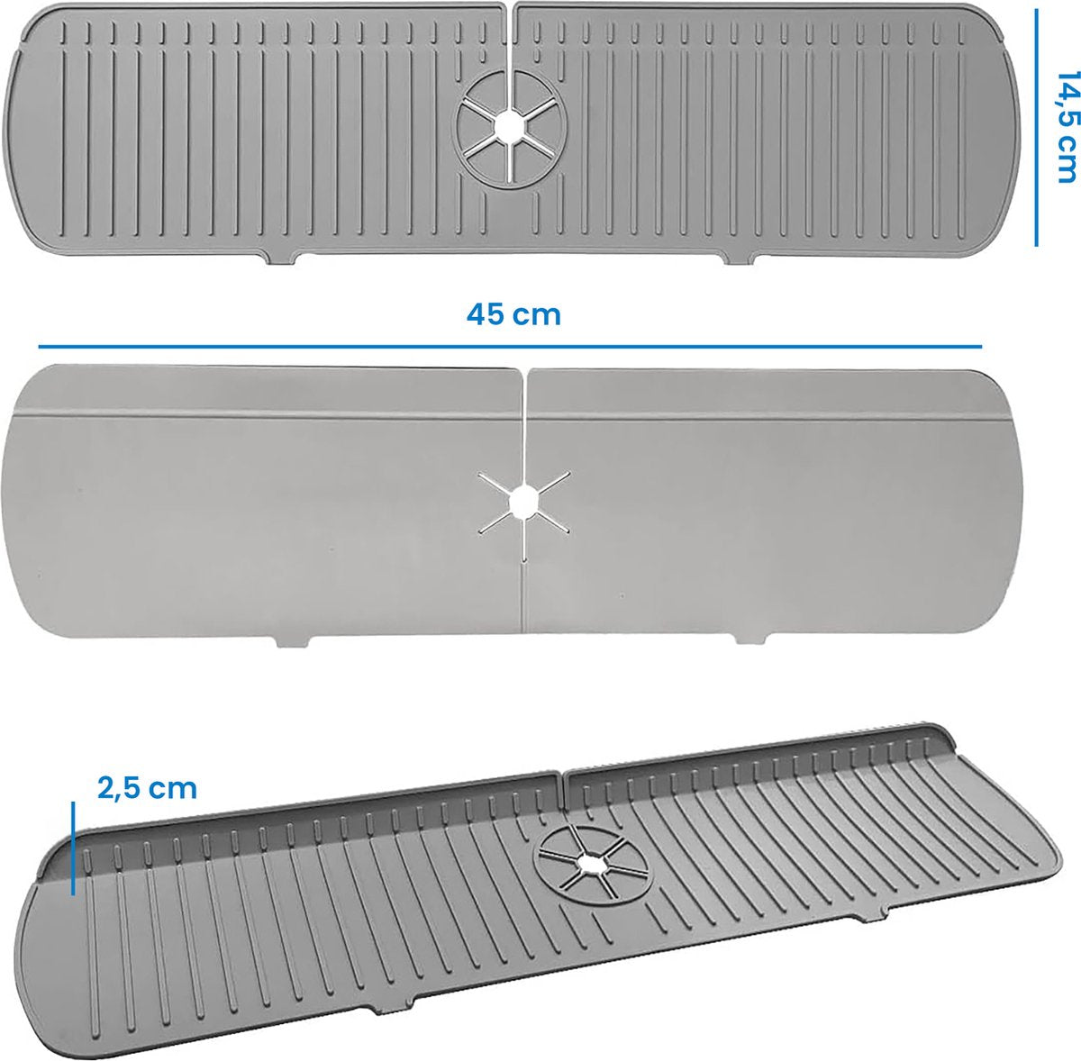 YONO Siliconen Kraanmat - Afdruipmat Organizer - Aanrechtmat voor Kraan - 45 x 15cm - Grijs